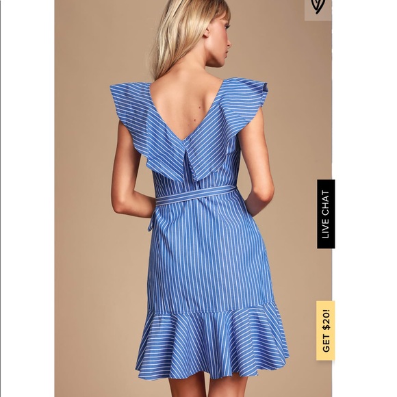 Valencia blue striped ruffle wrap dress - Picture 4 of 7